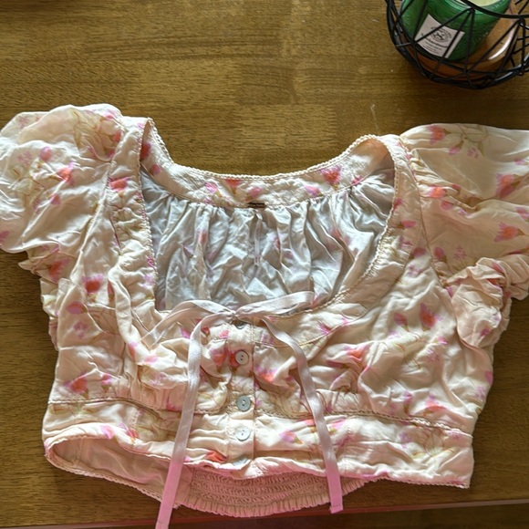 Free People Easy To Love Floral Crop Top Peach Sz M - Picture 2 of 4